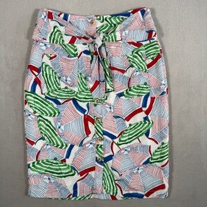 Conversations Anthropologie Skirt Womens 6 Umbrella Print Buttoned Linen Blend